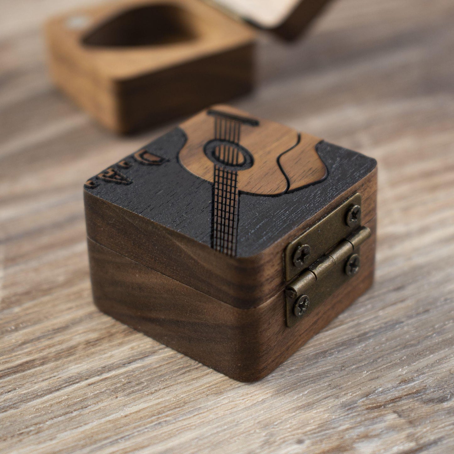 Personalized Guitar Pick Case: Engraved Walnut Wood, Unique Musician Gift
