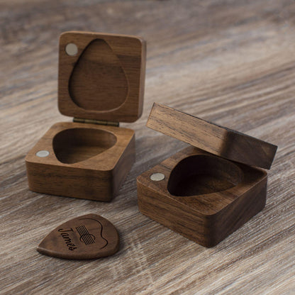 Personalized Guitar Pick Case: Engraved Walnut Wood, Unique Musician Gift