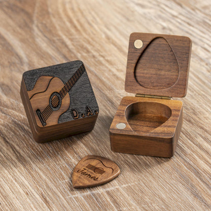 Personalized Wood 3D Guitar Pick Case, Custom Engraved Pick Box,  Christmas Gift for Guitarists