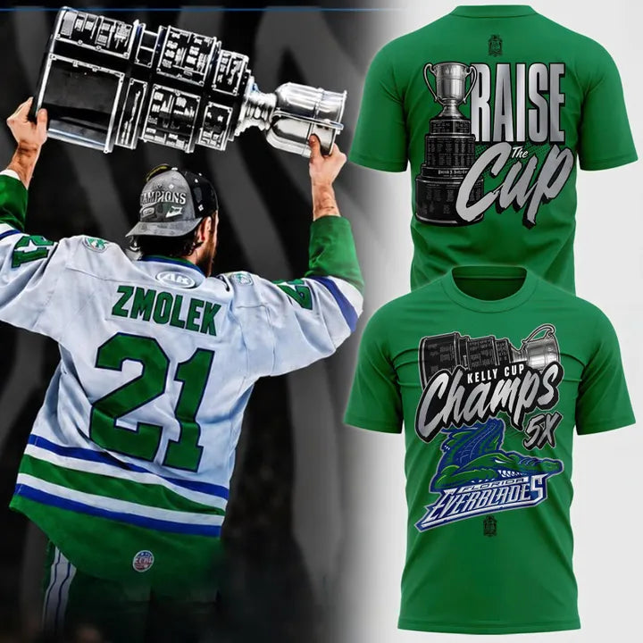 Men's Florida Everblades Green Kelly Cup Champions 5X Championship T-Shirt
