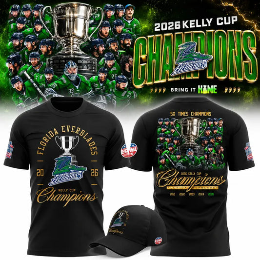 Florida Everblades Black 2026 Kelly Cup Champions T-Shirt