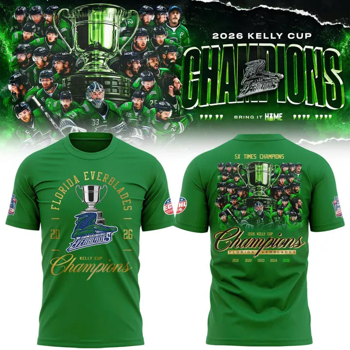 Florida Everblades Green 2026 Kelly Cup Champions T-Shirt
