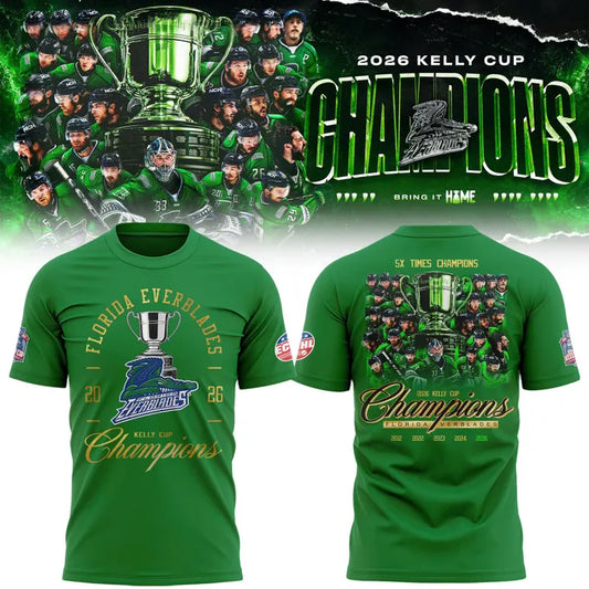Florida Everblades Green 2026 Kelly Cup Champions T-Shirt