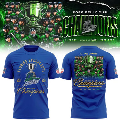 Florida Everblades Blue 2026 Kelly Cup Champions T-Shirt