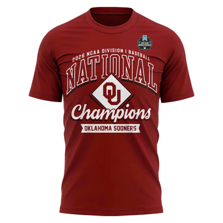 Oklahoma Sooners Crimson 2026 NCAA Division I Baseball National Champions Locker Room T-Shirt