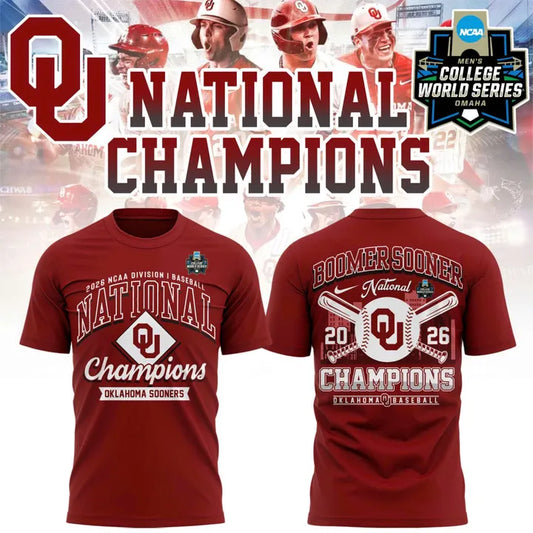 Oklahoma Sooners Crimson 2026 NCAA Division I Baseball National Champions Locker Room T-Shirt