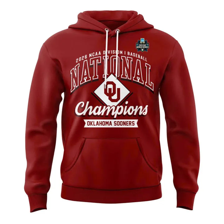 Oklahoma Sooners Crimson 2026 NCAA Division I Baseball National Champions Locker Room Hoodie