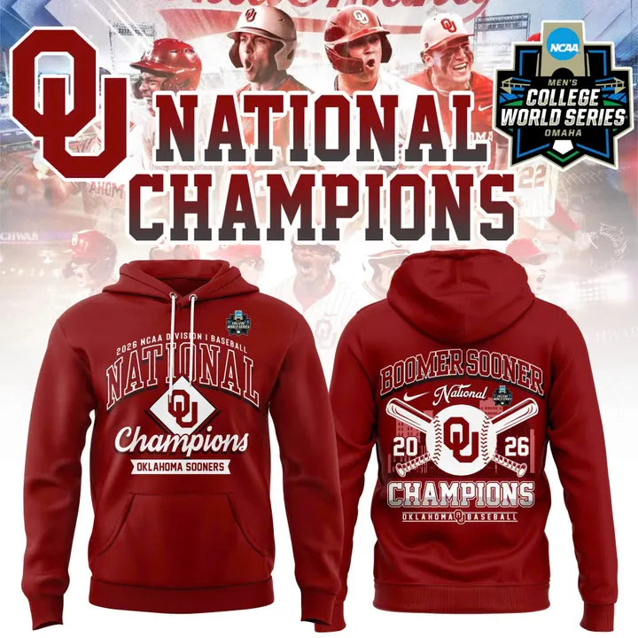 Oklahoma Sooners Crimson 2026 NCAA Division I Baseball National Champions Locker Room Hoodie