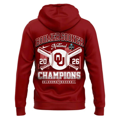 Oklahoma Sooners Crimson 2026 NCAA Division I Baseball National Champions Locker Room Hoodie