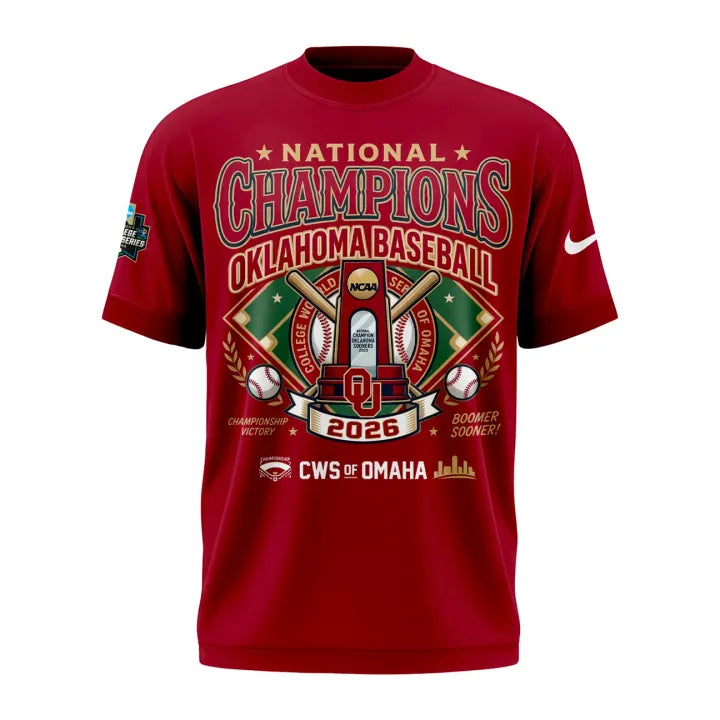 Oklahoma Baseball Champions 2026 Men's College World Series Tee - Red