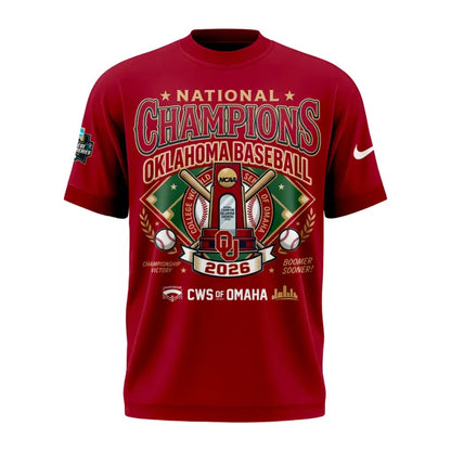 Oklahoma Baseball Champions 2026 Men's College World Series Tee - Red