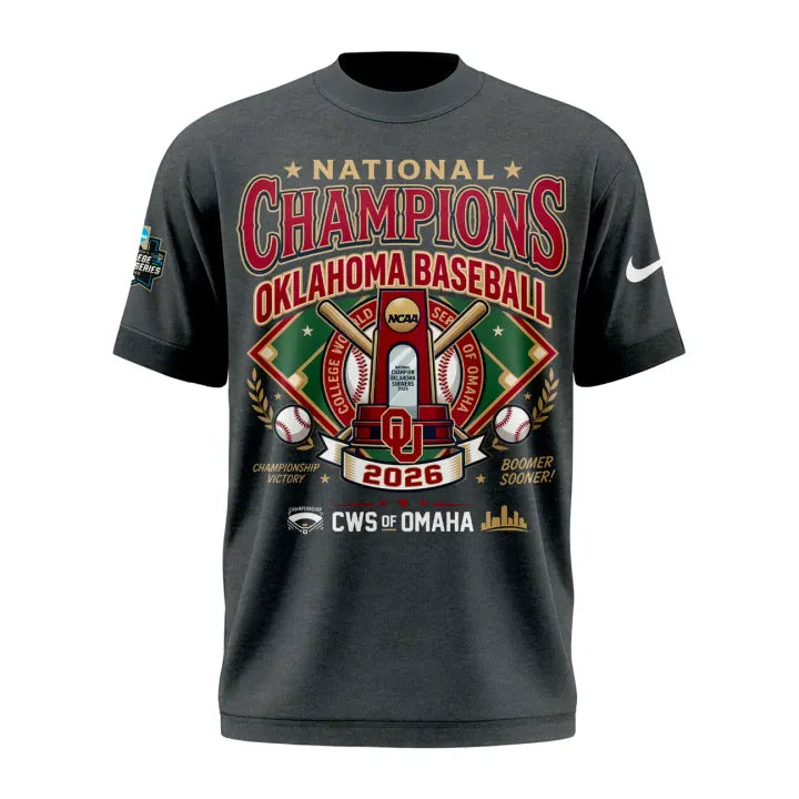 Oklahoma Baseball Champions 2026 Men's College World Series Tee - Grey