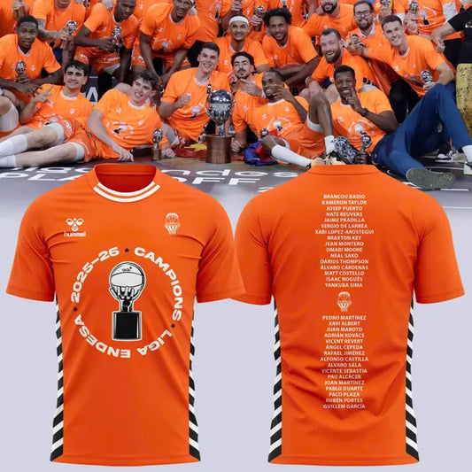 Valencia Basket 2026 Liga Endesa Champions T-Shirt - Orange Basketball Tee