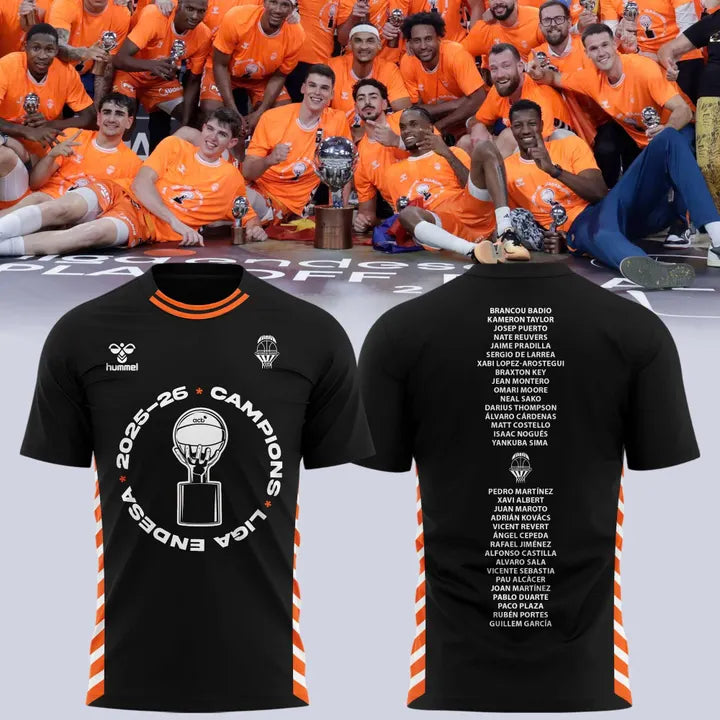 Valencia Basket 2026 Liga Endesa Champions T-Shirt - Black Basketball Tee