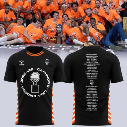 Valencia Basket 2026 Liga Endesa Champions T-Shirt - Black Basketball Tee
