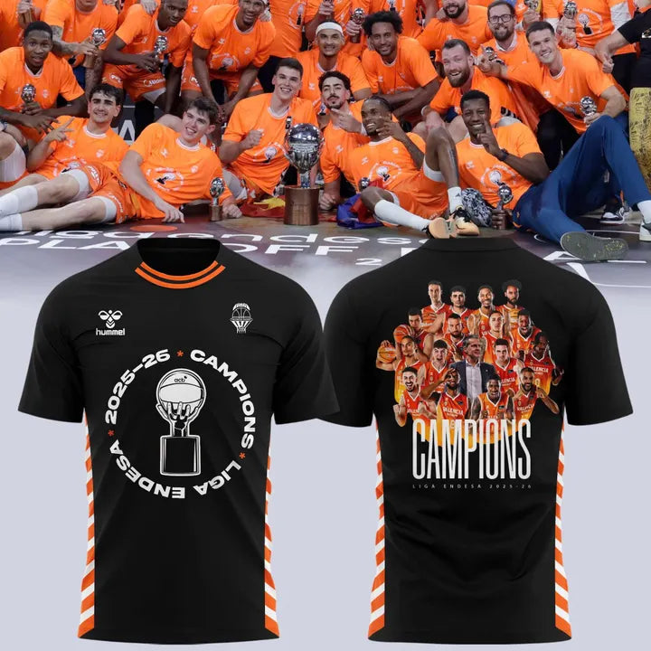 Valencia Basket 2026 Liga Endesa Champions T-Shirt - Black Basketball Tee(v1)