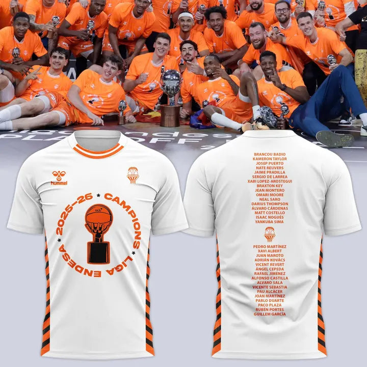 Valencia Basket 2026 Liga Endesa Champions T-Shirt - White Basketball Tee
