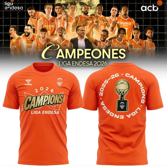 Valencia Basket 2026 Liga Endesa Champions Shirt - Orange Merch Tee