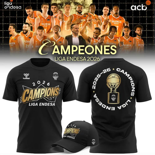Valencia Basket 2026 Liga Endesa Champions Shirt - Black Merch Tee