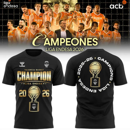Valencia Basket 2026 Liga Endesa Champions Shirt - Black Merch Tee(V1