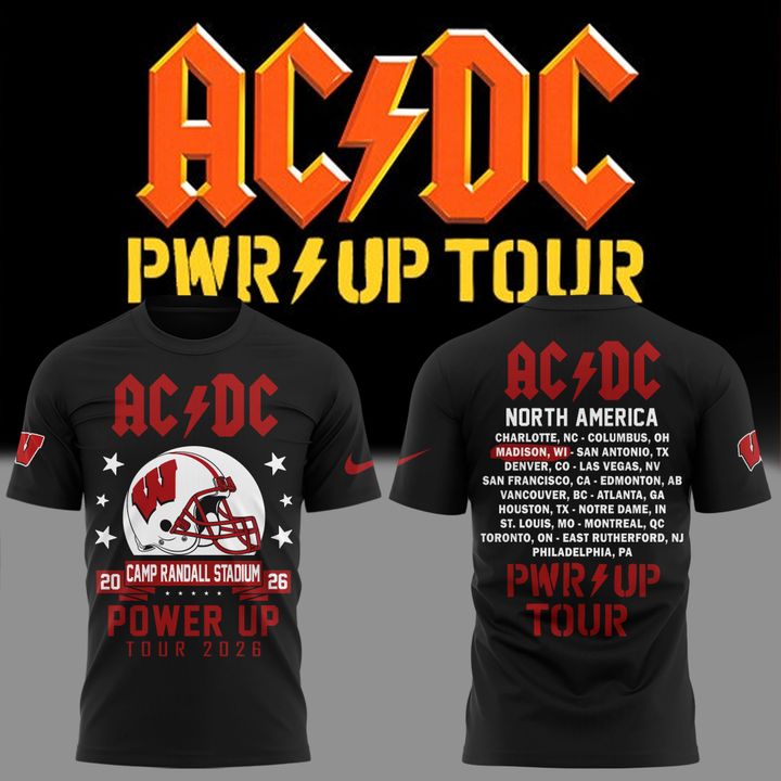 Exclusive Power Up Tour 2026 AC/DC x Wisconsin Badgers Football T-Shirt