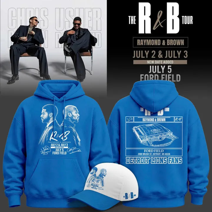 New Hoodie White Chris Brown & Usher Raymond x Detroit Lions "The R&B Tour"