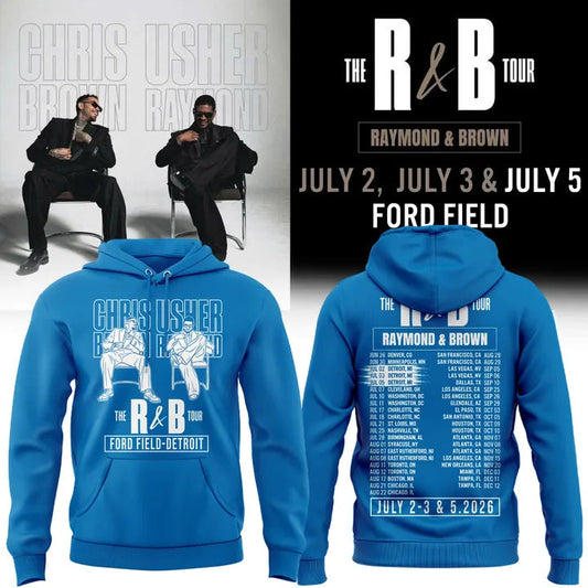 New Hoodie White Chris Brown & Usher Raymond x Detroit Lions "The R&B Tour"
