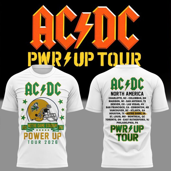 Limited Edition AC/DC x Notre Dame Football - Power Up Tour 2026 T-Shirt