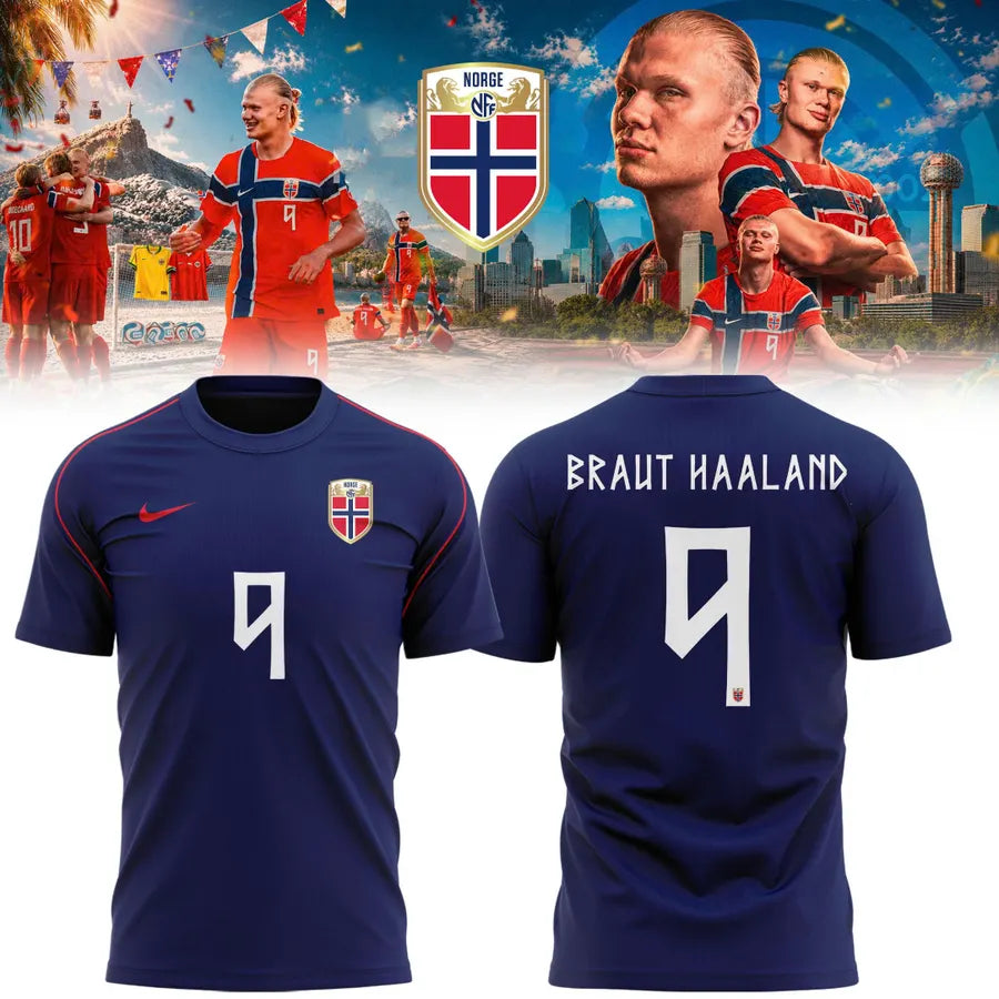 Erling Braut Haaland #9 Norway Football - Navy Blue with Red Pinstripe
