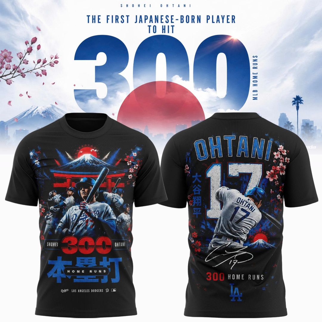 Shohei Ohtani Limited-Edition Commemorative T-Shirt: First Japanese Player to Hit 300 Career MLB Home Runs