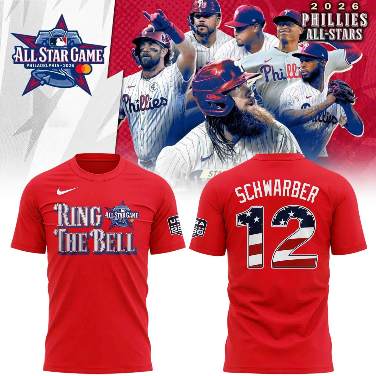 2026 All-Star Game Men's National League Kyle Schwarber Nike Red Name & Number T-Shirt