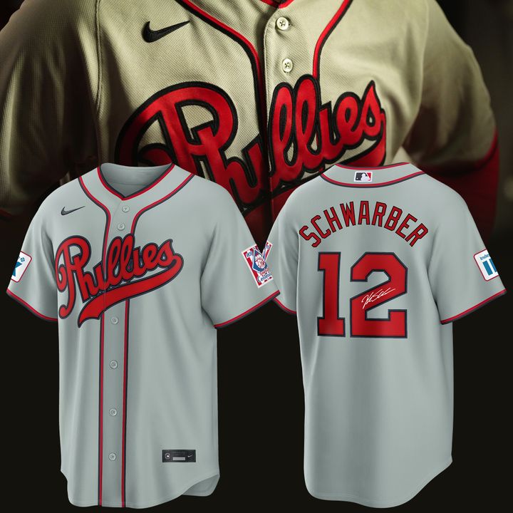 Kyle Schwarber Philadelphia Phillies 2026 Field of Dreams Stadium Jersey - Gray - Signature