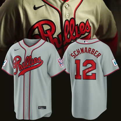 Kyle Schwarber Philadelphia Phillies 2026 Field of Dreams Stadium Jersey - Gray - Signature