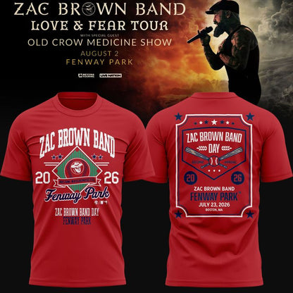 Zac Brown Band x Boston Red Sox Fenway Park - Love & Fear Tour Red Tee