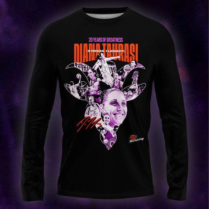 2026 New Diana Taurasi’s Long Sleeve Black Signature Print for Phoenix Mercury fans