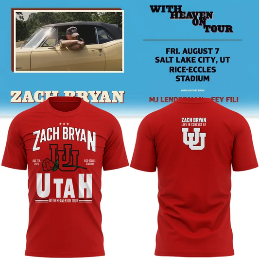 Limited Edition Zach Bryan x Utah Utes Football - With Heaven On Tour 2026 T-Shirt