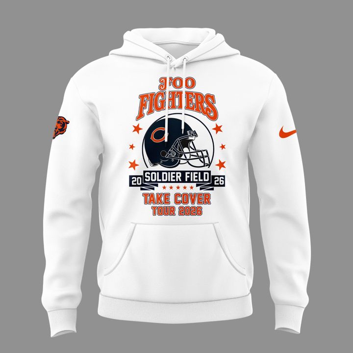 13.16. White Hoodie Chicago Bears x Foo Fighters - Take Cover Tour 2026 Hoodie