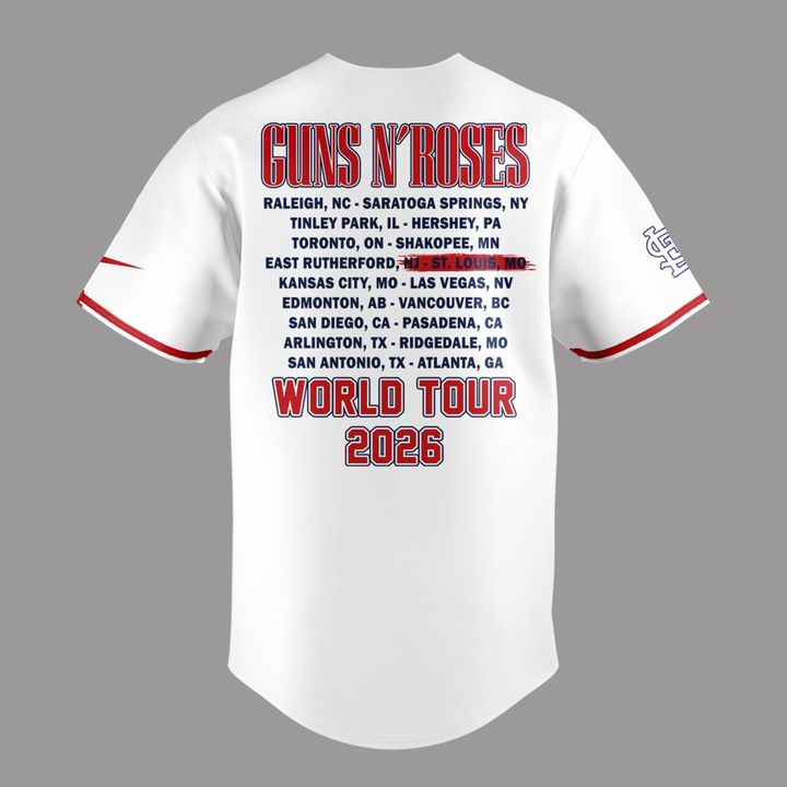 White Baseball Jersey Guns N' Roses x St. Louis Cardinals - World Tour 2026 Baseball Jersey