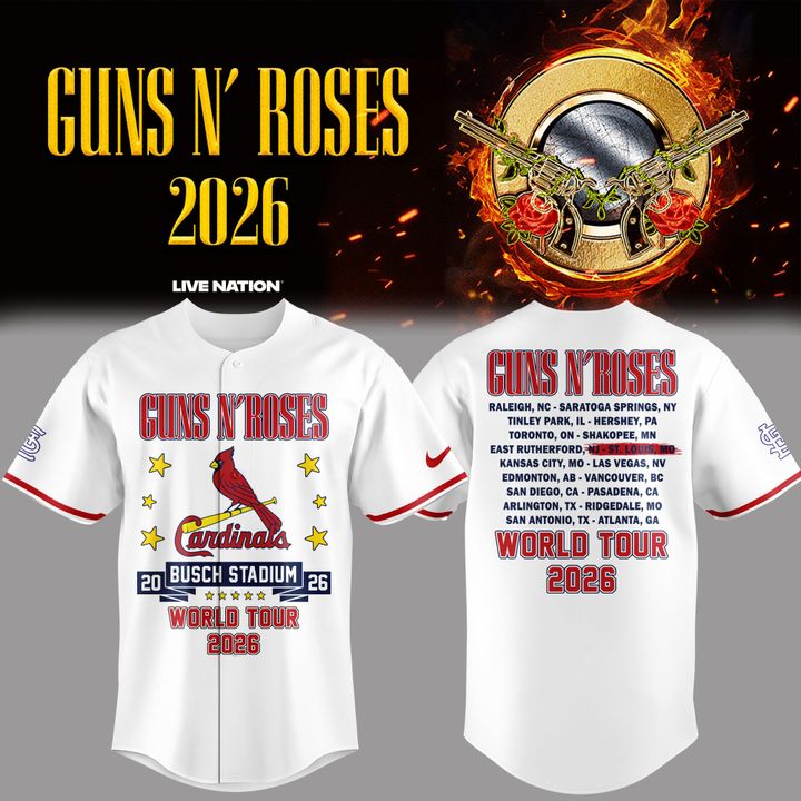 White Baseball Jersey Guns N' Roses x St. Louis Cardinals - World Tour 2026 Baseball Jersey