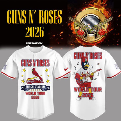 New White Guns N' Roses x St. Louis Cardinals - World Tour 2026 Baseball Jersey