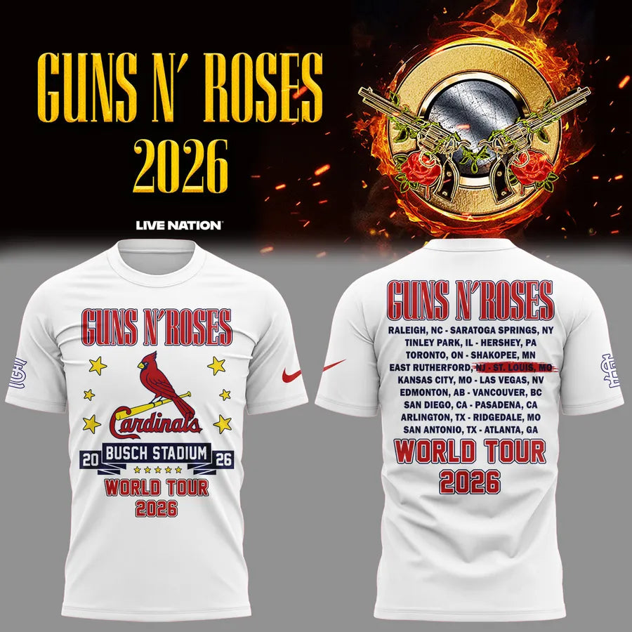 Special White Shirt Guns N' Roses x St. Louis Cardinals - World Tour 2026 T-Shirt