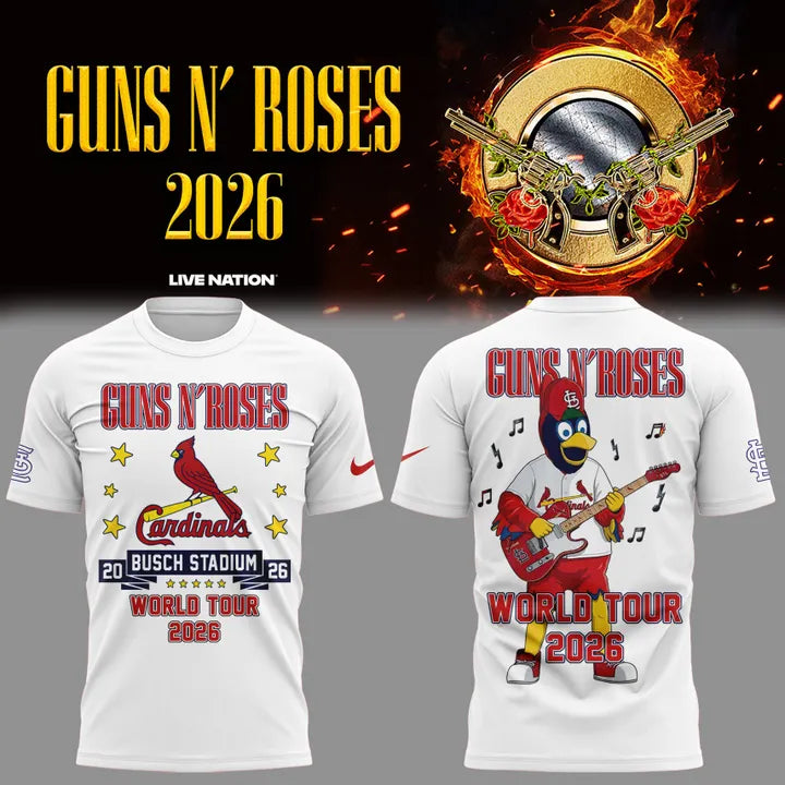 New White Shirt Guns N' Roses x St. Louis Cardinals - World Tour 2026 T-Shirt
