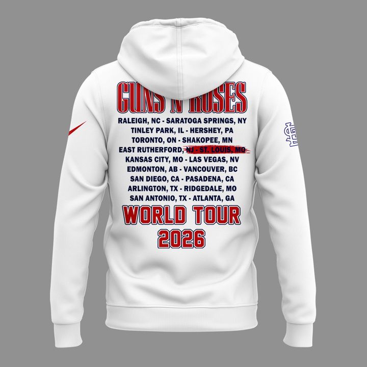 New White Hoodie Guns N' Roses x St. Louis Cardinals - World Tour 2026 Hoodie