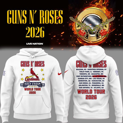 New White Hoodie Guns N' Roses x St. Louis Cardinals - World Tour 2026 Hoodie