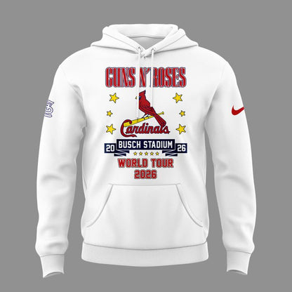 Special White Hoodie Guns N' Roses x St. Louis Cardinals - World Tour 2026 Hoodie