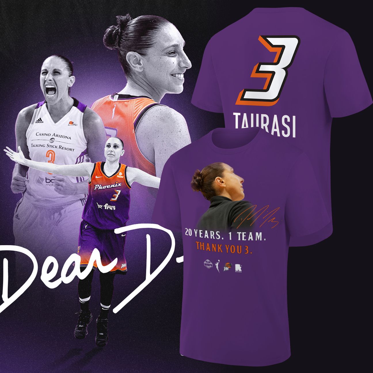 Unisex Diana Taurasi White Phoenix Mercury 20 Years 1 Team Portrait T-Shirt