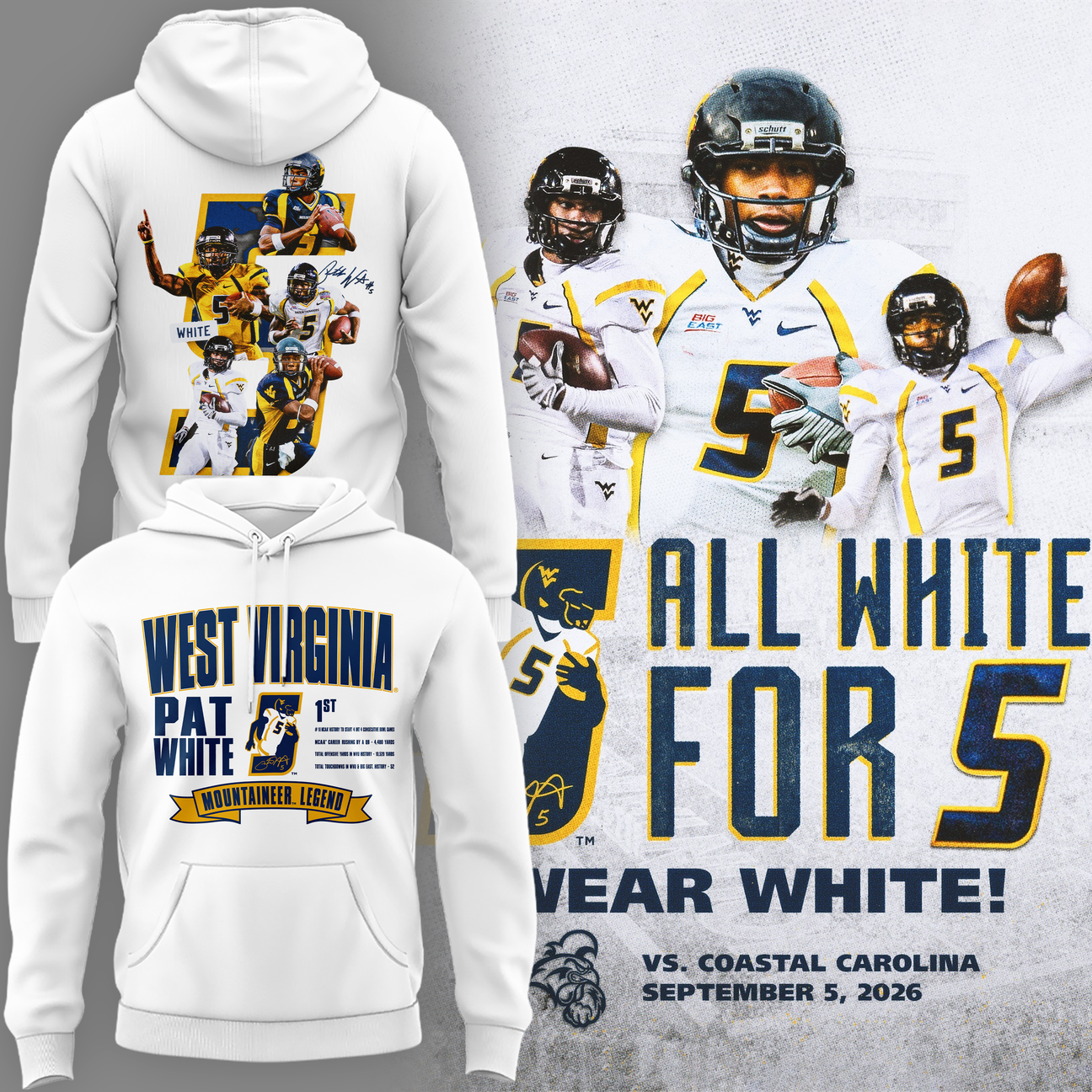 Limited Edition West Virginia Football Pat White Hoodie 2026