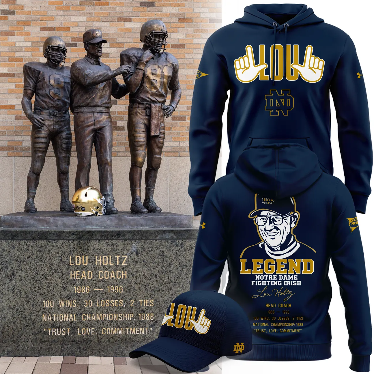 Legend Lou Holtz Notre Dame Fighting Irish Football Hoodie