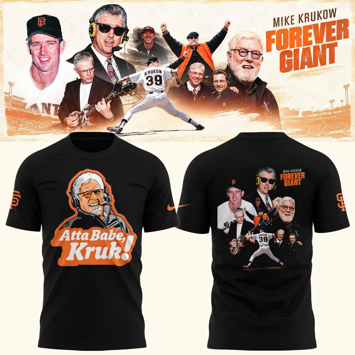 Mike Krukow "Atta Babe, Kruk!" Forever Giant Black T-Shirt
