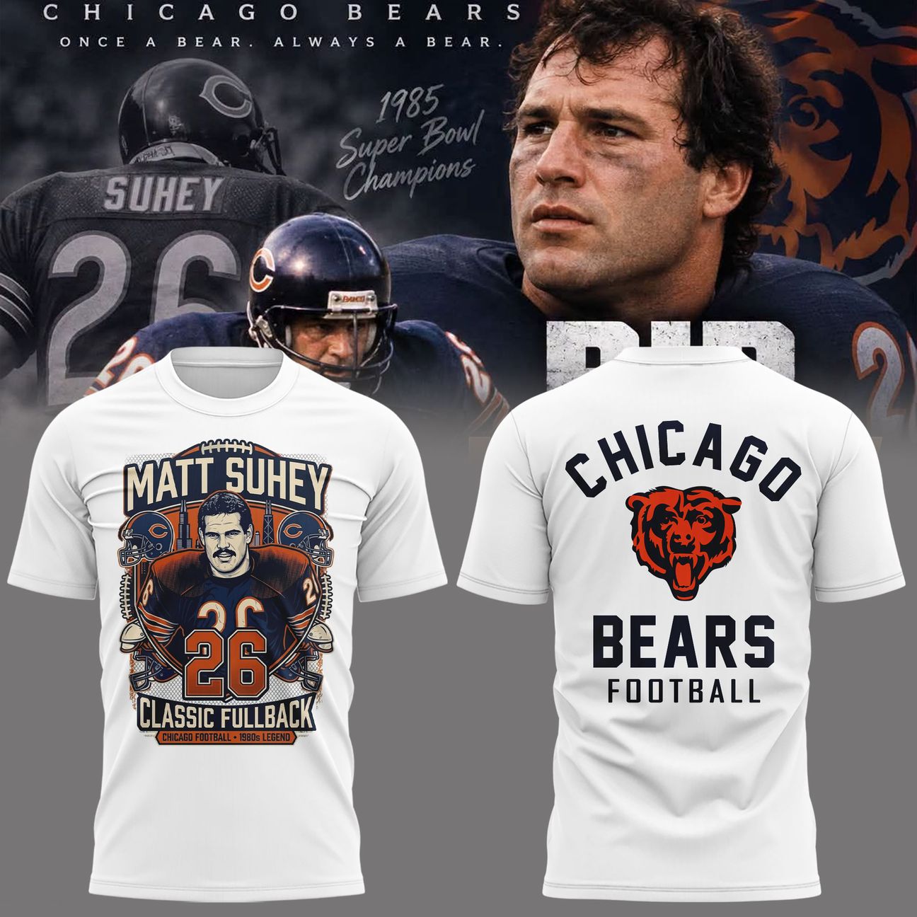 008. White Shirt Matt Suhey - Chicago Bears Always and Forever - Thank You For Your Memories T-Shirt